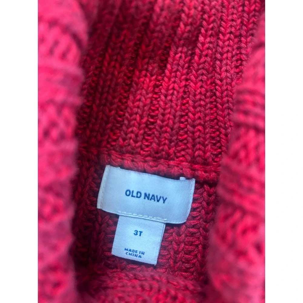 Old Navy Sweater Toddler 3T Red Shawl Collar Button Chunky Knit Pullover